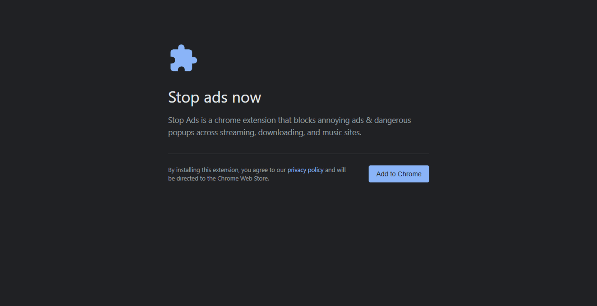 Deceptive Extension Landing Page