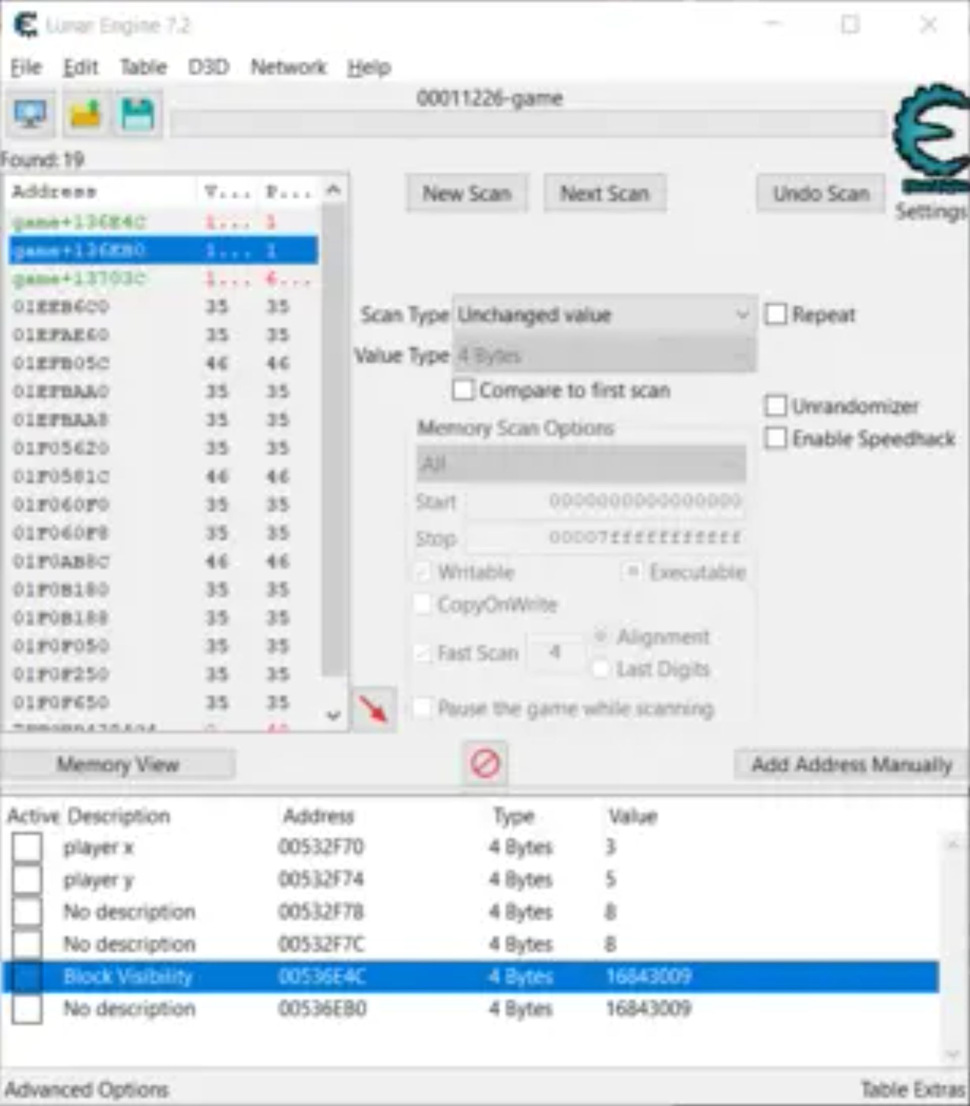 Screenshot of Lunar Engine Table