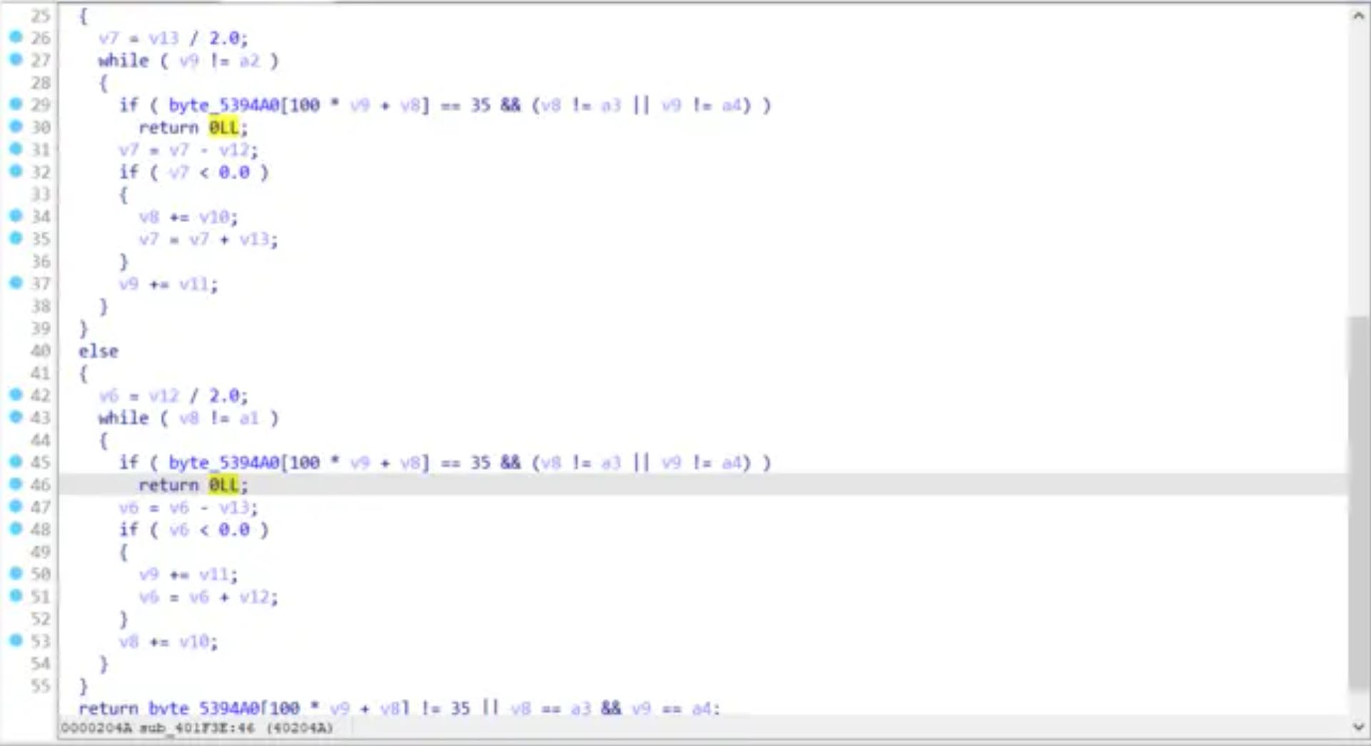 Screenshot of the return calls in IDA Pro