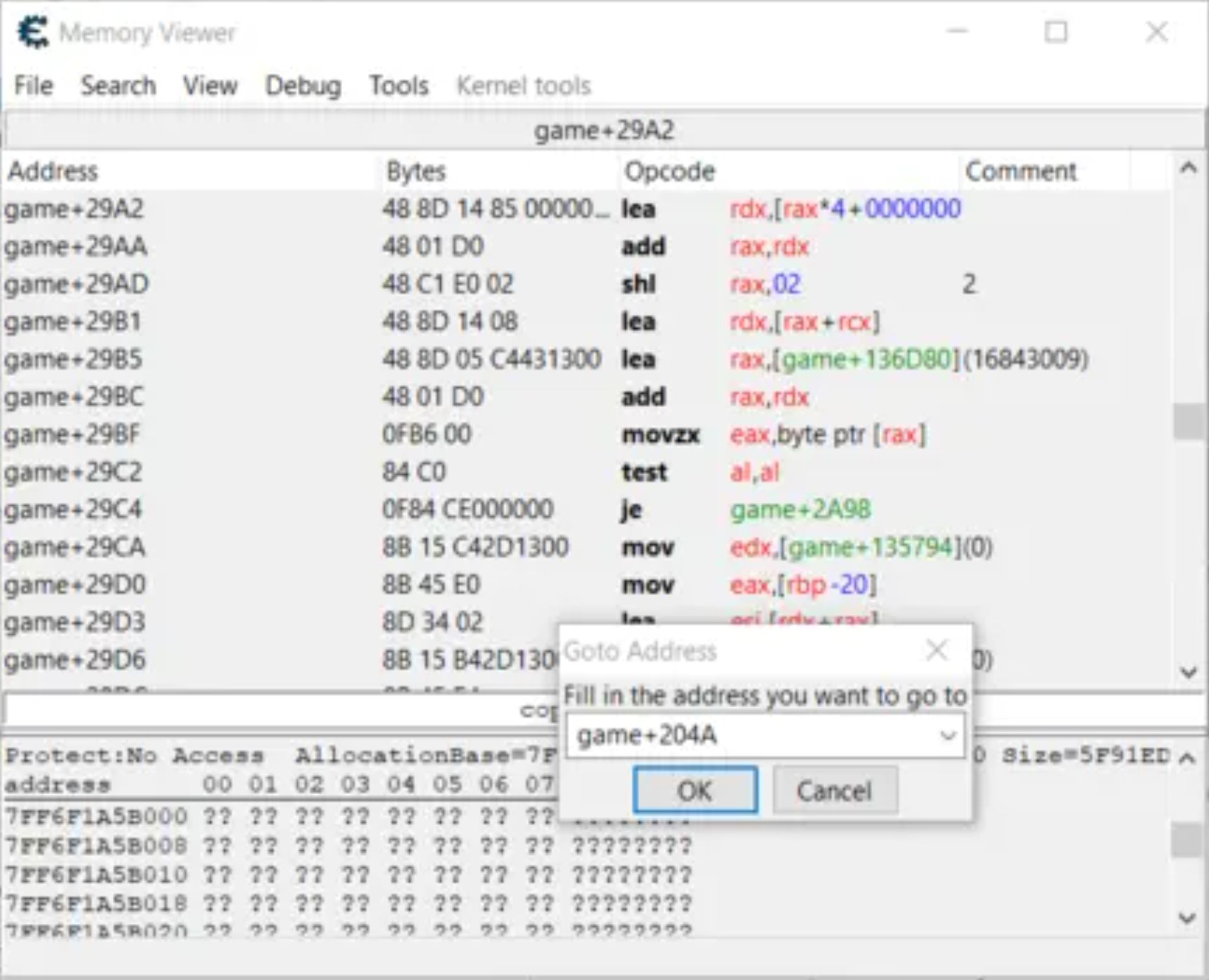 Screenshot of finding the address in Lunar Engine