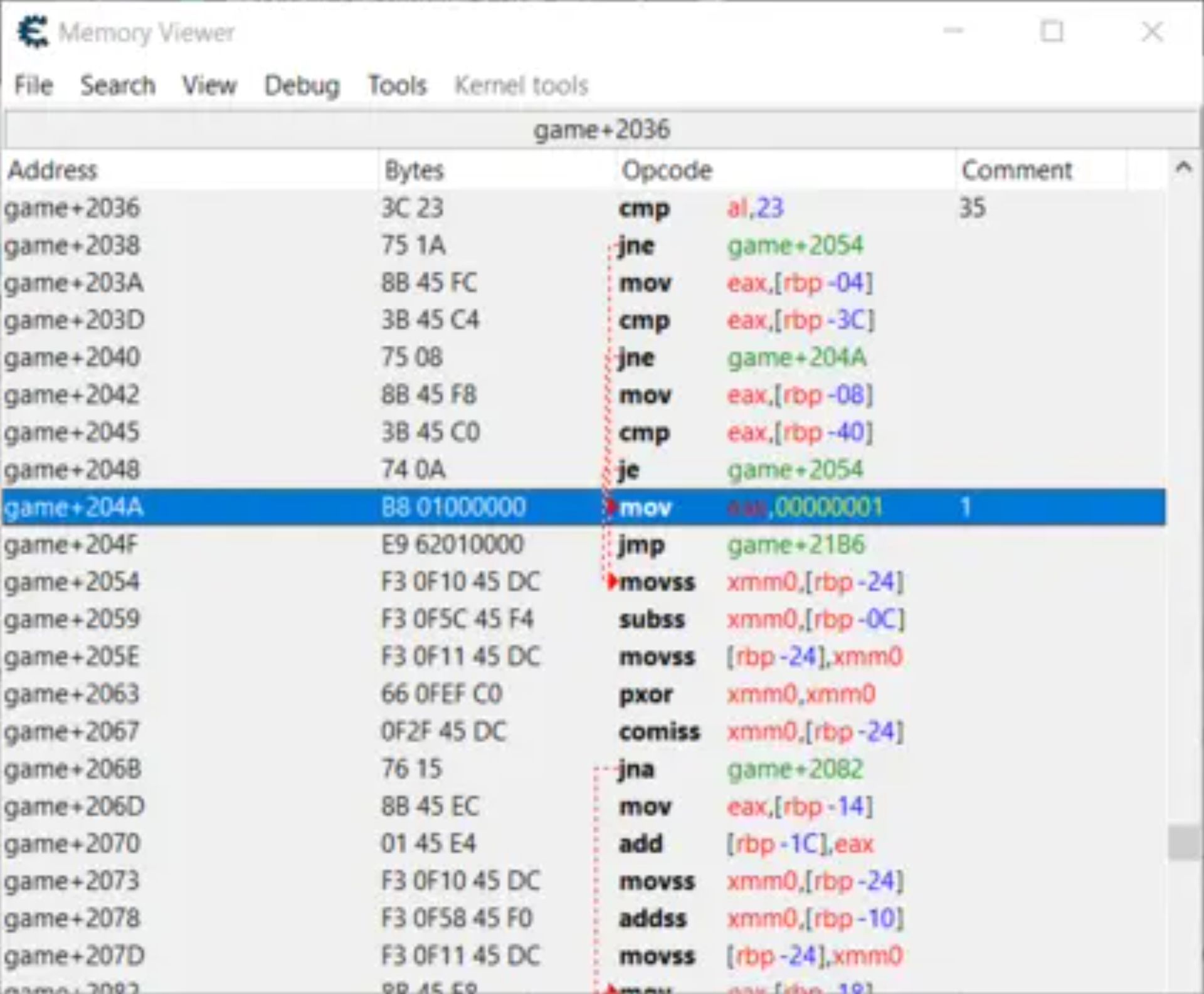 Screenshot of patched code in Lunar Engine