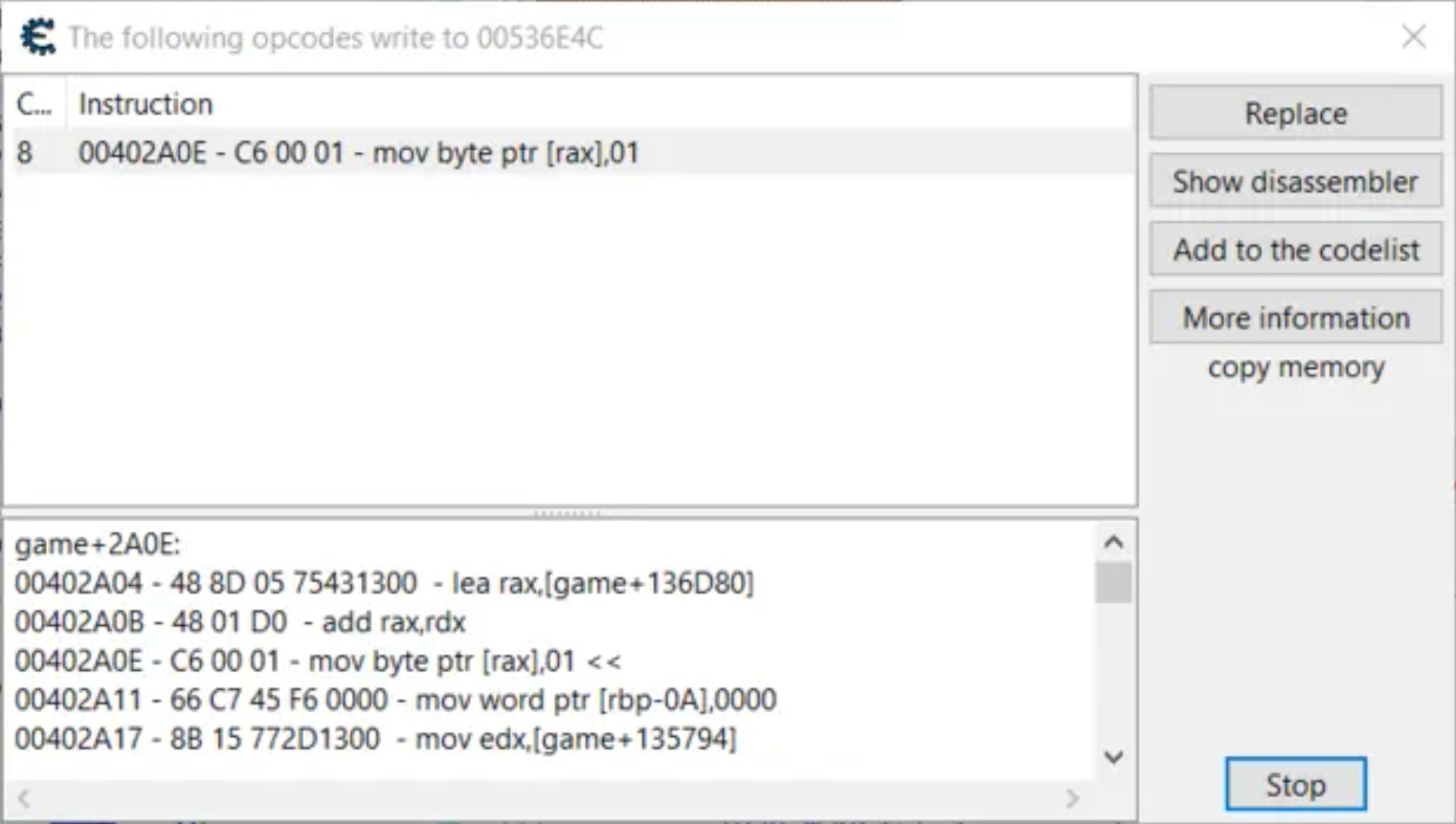 Screenshot of the What Accesses Table